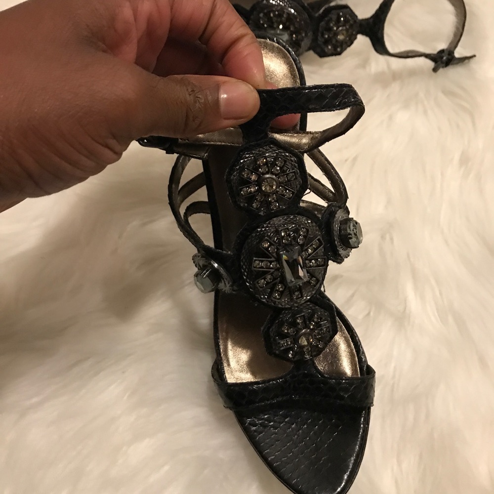 Pelle Moda Python Jeweled Heels - image 2